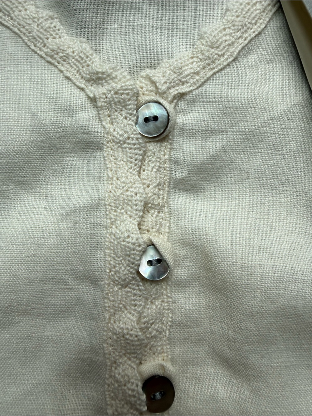 J. Jill Blouse Women M Ivory New Linen Crochet Trim Button Front V-Neck 7218 - Picture 4 of 5